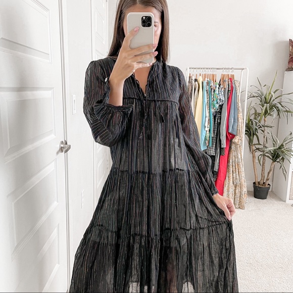 Matta Dresses & Skirts - Matta Yamini Rainbow Striped Midi Dress Black